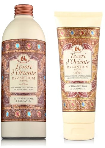TESORI D'ORIENTE Wellness Ritual Byzantium BADESET Cremebad und Cremedusche, schwarzer Rose und Labdanum, aromatisches Bad, Wellness-Rituale für Körper & Sinne