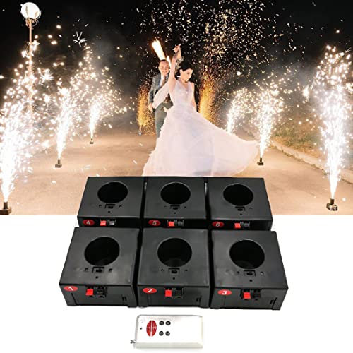 SATSAT MáQuina De Encendido De Fuegos Artificiales En FríO, Mini Fuente MáQuina De Fuegos Artificiales En FríO, Sistema PirotéCnico De Bengala De Boda con Control Remoto InaláMbrico,con Maleta,6Cues