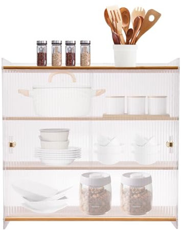 gegeweeret Holz Küche Badezimmer Aufbewahrungsschrank Schränke,3/4 Etage,Mit transparenter Schranktür, staubdicht,Küchen-Schrank,Küchen Badablage Schrank für Küche Wohnzimmer (Rechteckig)