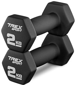 TREX SPORT Neopren Hanteln Set | Rutschfeste Kurzhanteln 2er Set 4kg-20kg | 2x1kg - 2x10kg Hanteln Frauen & Männer Set, Hexagonal aus Gusseisen für Fitness, Aerobic & Krafttraining zu Hause