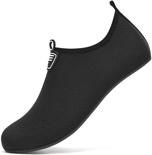 BARFULKER Badeschuhe Damen Herren Wasserschuhe Neoprenschuhe Strandschuhe Aquaschuhe Surfschuhe Schwimmschuhe Wassersportschuhe Barfuß Schuhe Leicht Hausschuhe. Schwarz,36 EU