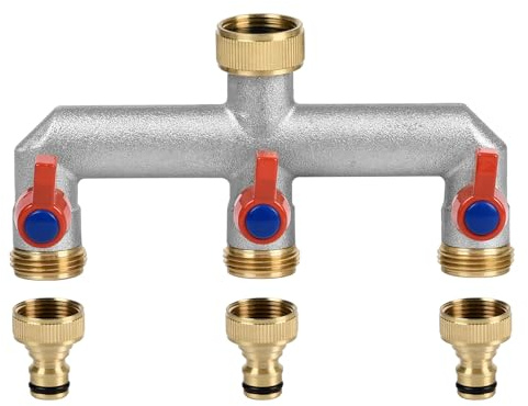 Befun Garden Tap Splitter, 3/4Inch 3 Way Hose Connector Brass Hose Splitter | with 3 Individual Valves On/Off, Three Quick Connector for Garden Outdoor Home Kitchen Faucet Watering System