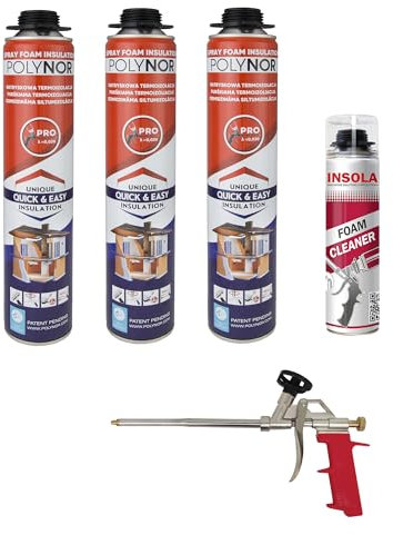 Mousse Expansive Polyuréthane Projetable Eko Spray- 750 ml + Nettoyant + Pistolet - Isolation Thermique et Phonique Performante pour Tous Supports (Lot 3 + 1 + 1)