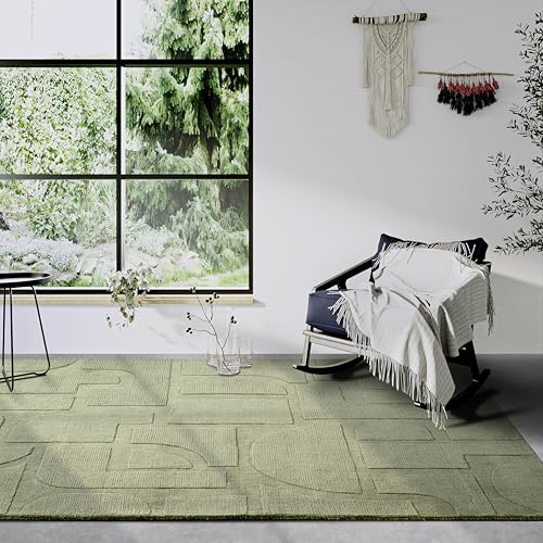 Villeroy & Boch Wollteppich Alexis - Natur Wohnzimmerteppich - Handgewebt & Natürlich - Boho Teppich Wolle für Wohnzimmer, Schlafzimmer, Esszimmer, Flur, Küche – Grün, 190x280 cm