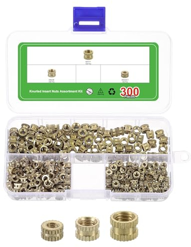 sourcing map 300Pcs M3 M4 M5 Knurled Insert Nuts, Brass Knurled Threaded Embedment Nuts 3D Printing Brass Nuts for 3D Printing Parts Laptop Automotive Plastic Shell