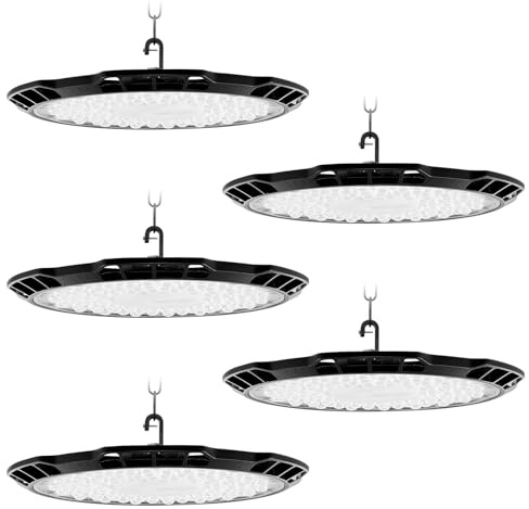 Sararoom 5Pack UFO Projecteur LED Industriel, 500W 50000LM Super Brillant High Bay Eclairage Atelier, 6500K Blanc Froid Projecteur LED Exterieur, Étanchéité IP65 Plafonnier LED pour Entrepôt, Usine