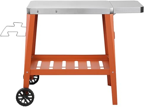 Feasto Flyttbar utomhusgrill, pizzaugnbord med hjul, bänkskiva i rostfritt stål med fällbart förlängningsbord, mångsidig matförberedning grillvagn för utomhusgrillning matlagning