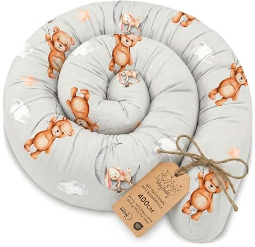 Totsy Baby Seitenschläferkissen Bettschlange Body Pillow 400 cm Baumwolle - Kopfkissen lang Bettrolle Schlafkissen Nackenrolle Kissen Oeko-Tex Teddybären