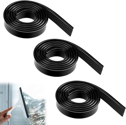 3 Stück Fensterabzieher Gummilippe 105cm, Fensterabzieher Gummilippe Silikon Weich Fensterwischer, Gummilippe Abzieher, Wischergummi Zuschneidbar, für Glasflächen Duschabzieher Fensterwischer(Schwarz)