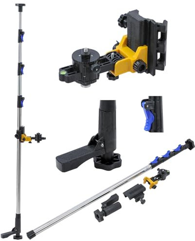 TOPWAY Laser Level Telescopic Pole 3.7M Stainless Steel Floor to Ceiling Laser Rod, Quick Lock, Foot Operated, with Fine-Tune Holder and Storage Bag 311579