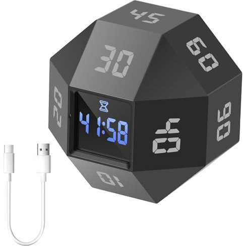 Cube Timer 5.5×5.5cm Timer Digital mit 3 Alarmerinnerungsmodus USB Aufladung Schwerkraftsensor Vorwärts/Countdown 100min Kinder für Klassenzimmer Küchen Büros Turnhallen