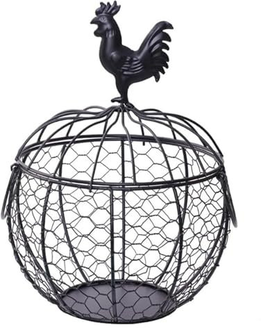 Cesta de alambre for huevos for recolectar huevos frescos, cesta recolectora con asa, cesta for huevos de gallina frescos con tapa decorada con pollo, cestas de metal decorativas for huevos, despensa