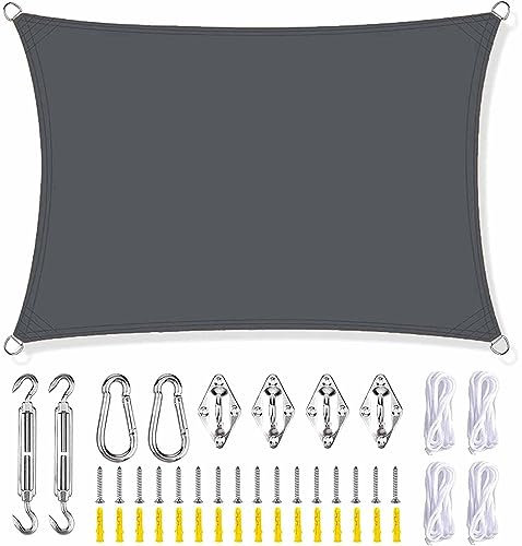 Dark Grey Rectangular Square Sun Shade Sail 3x6M Outdoor Pool Sunshade with Fixing Kit and Guy Rope for Backyard Terrace Deck UV Resistant Sun Sail Shade 3m 4m
