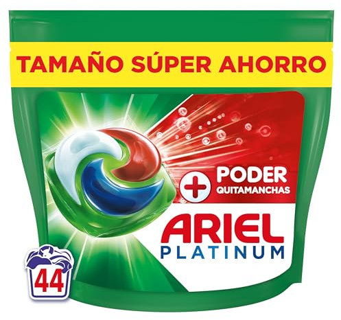 Ariel PODs Platinum, Detergente Líquido En Cápsulas + Poder Quitamanchas Cápsulas, 44 Lavados