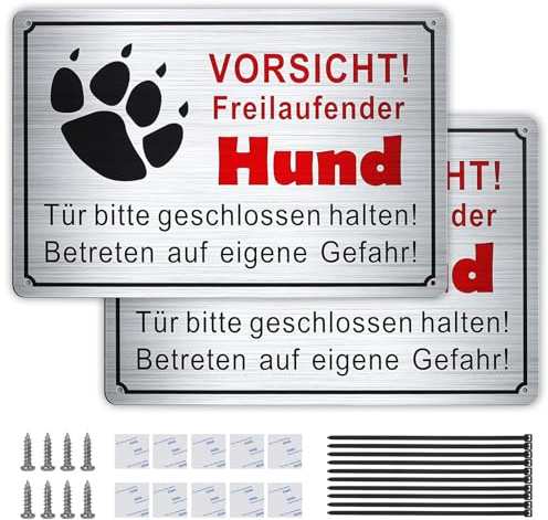 GTNCE 2 placas de advertencia de perro de 30 x 20 cm, advertencia sobre el cartel, metal con texto en alemán Achtung Hundebeständig und Stabil, para interior y exterior