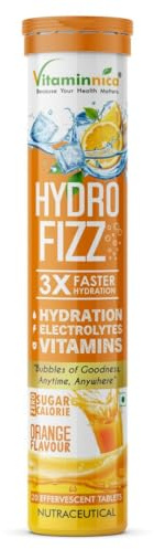Vitaminnica Hydro Fizz Advanced Hydration & Electrolyte Booster | Sugar-Free & Refreshing- 20 Effervescent Tablets | Replenish & Rehydrate (Pack of 1, Orange)