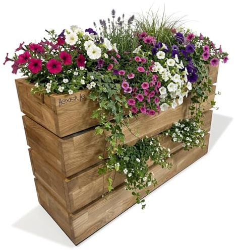 FLEXISTYLE Blumentopf Gross draussen Gross innen hoch Outdoor Natur Balkon groß Holz Eiche 3 Dimension (Eiche, 40x60x22)