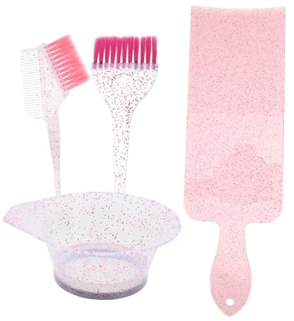 PACKOVE Haarfärbepinsel und Schale Satz Mittlere Größe mit Kammfunktion Pink Schimmerndes Mischschüssel und Bürstenset für Heimgebrauch