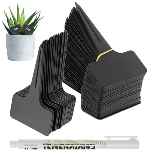 100 Pezzi Etichette per Piante in Plastica Impermeabili, 10x6 cm, Riutilizzabili con Pennarello Bianco per Giardinaggio, Ortaggi, Fiori e Piante in Vaso
