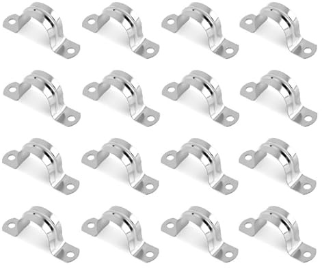 16Pcs 15mm Stainless Steel Rigid Pipe Strap, 2-Hole U Bracket Pipe Straps, 201 Grade Rigid Tube Clips for Plumbing, HVAC, Electrical Fixing, Corrosion-Resistant Pipe Support