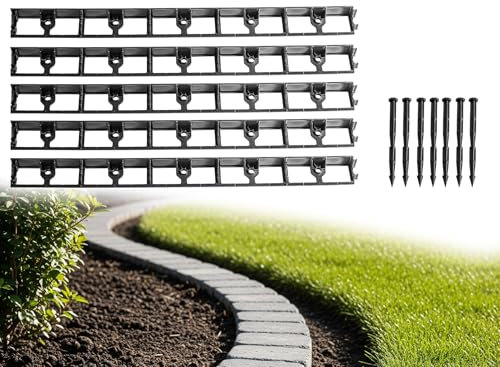 Moorgreen Flexible Lawn Edging with 60 Anchoring pegs 12m - Strong, Weatherproof - Flower Beds, Pathways, Tree Rings & More - 44mm Height