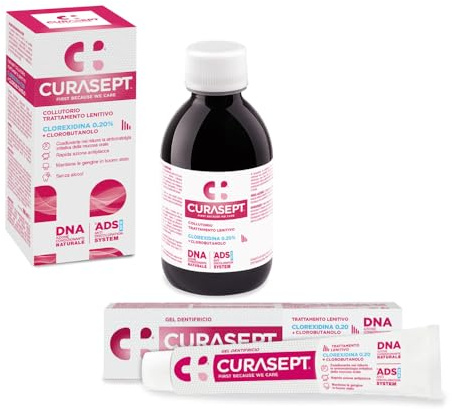 Curasept Kit Igiene Orale Lenitiva 0,20% Clorexidina - Collutorio 200 ml + Gel Dentifricio 75 ml - ADS Antiplacca, Senza Alcol