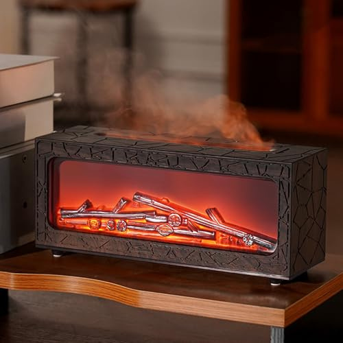 Aroma Diffuser mit LED Kamin, Duftöl Diffusor für Ätherische Öle mit 7-Farben-Licht Flammeneffekt, 250ml Luftbefeuchter mit Fernbedienung, 3 Timer, Wasserlose Abschaltautomatik (Holzimitat)