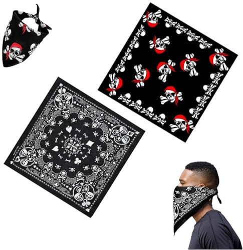 Wxinsheng 2 Stück Halloween Schädel Paisley Bandanas,Totenkopf Stirnband Kopftücher Piraten Bandana Mit Doppelseitigem für Herren Damen Kostüm Zubehör