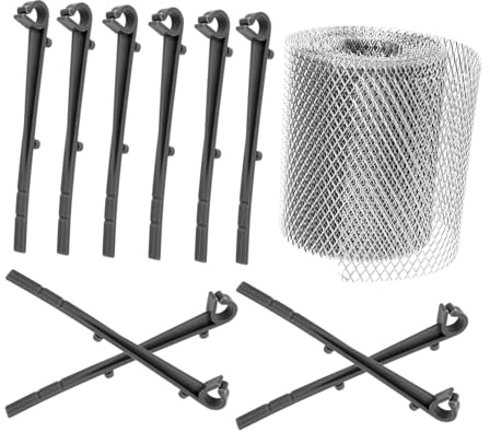 BAZEITFLOW Rete Filtro Grondaia con Ganci Grigi Protezione Resistente Intasamento Foglie e Detriti per Casa e Giardino