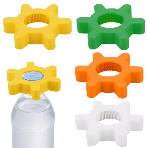 4 Pezzi Apribottiglie Antiscivolo, Apri bottigliee di Plastica, Svita Tappi Bottiglie Plastica e Barattoli, Ideale per Anziani e Bambini(4 Colori)