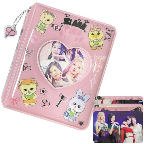 Photocards Holder, Rosa Cuore Libro Raccoglitore Fotografico con Pendente | 3 Pollici Mini Tendenza di Moda Photocard Binder Adatto per Archiviare Foto