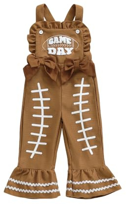 Adobabirl Toddler Baby Girl Football Outfit Rugby Embroidery Overalls Flared Romper Jumpsuit Cute Game Day Clothes (Brown, 4-5 Years)
