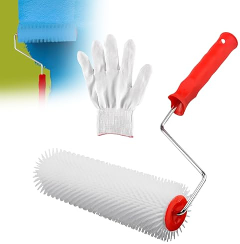 Aoreun Entlüftungsroller Stachelwalze, Entlüftungswalze 23 cm mit Handschuhen Stachellänge 14 mm, Handstachelwalze Entlüftungsroller zum Entlüften Entlüftungswalze für Bodenbeschichtung