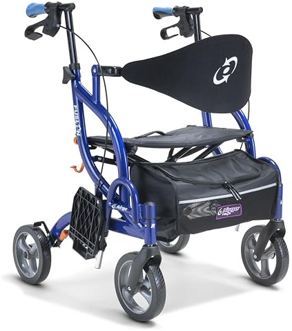 Drive Devilbiss AirGo Fusion 2-in-1 Rollator and Transport Chair – Lightweight Folding Aluminium Rollator Walker with Seat, Backrest, 8” Wheels and Swing-Lock Footrests