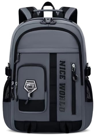 Amythe Schulrucksack Jungen Teenager, Wasserdicht & Leicht, Grau | 29L Großer Rucksack für Jugendliche mit 15,6 Laptopfach, Schultasche für weiterführende Schule, Stylischer Tagesrucksack