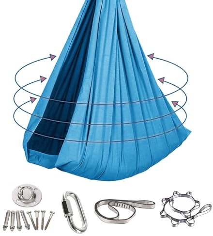 Ultraleichte Hängematte Hängeschaukel 280x150 cm für Kinder & Erwachsene, inkl. Montageset für Indoor & Outdoor(Himmelblau)