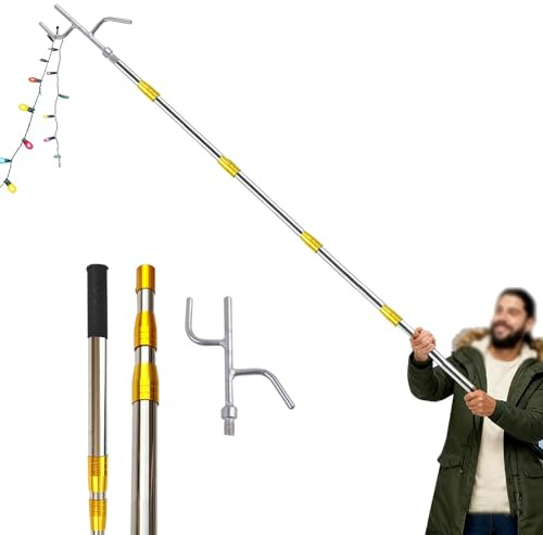 Båtkrokar Extra Lång Teleskopisk Ljusstång, Julgransförlängare med Utbytbara Krokar och Grepp, Repkrok i Rostfritt Stål med Tryck- och Dragfunktion(80-180cm/32-71)