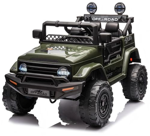 12V Kinder Elektroauto mit Fernbedienung, Kleiner Offroad Flitzer Mit Licht, Federung & Sicherheitsgurt, 2 Betriebsmodi, LED, Bluetooth, Musik Elektro Kinderauto (grün)