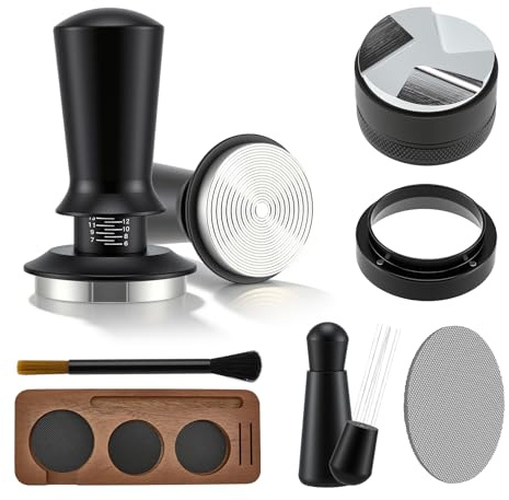 Set completo de 7 herramientas de espresso de 51 mm con estación de tamping, distribuidor, herramienta WDT, anillo dosificador, pantalla de tamizado, cuchara y cepillo de limpieza: accesorios