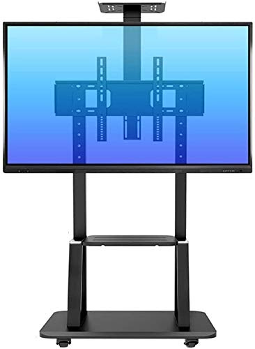 Support TV Roulant avec 2 éères, Grand Chariot TV Universel pivotant Robuste pour téléviseurs Plasma/LCD/LED de 55 à 75 Pouces, Noir, Charge 105 kg