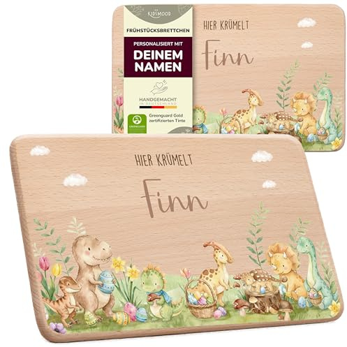 Kidsmood Oster-Frühstücksbrettchen mit Namen – Holzbrett personalisiert & edel für Kinder Osterfrühstück mit besonderen Waldtiere Frühlingsfreunde – Ostergeschenk für Familie