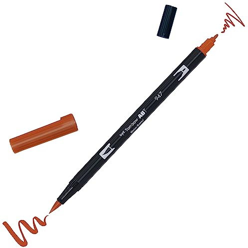 Tombow ABT-947 fiberpenna dubbla borstar penna med två spetsar, burnt sienna