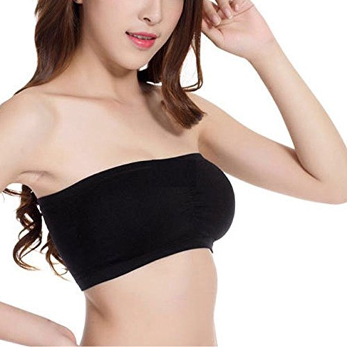 Boolavard Seamless Bandeau Bra Boob Tube Bra Strapless Stretch (L, Black)