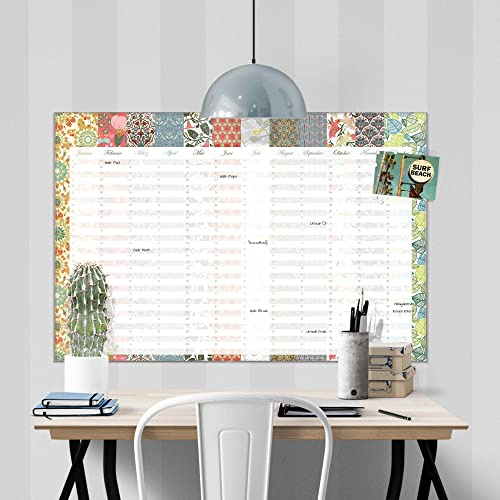 banjado® Wandkalender abwischbar aus Glas 60x40 cm/Jahresplaner abwischbar mit Motiv Mustergültig/langlebiger Jahreskalender, Urlaubsplaner & Familienplaner abwischbar