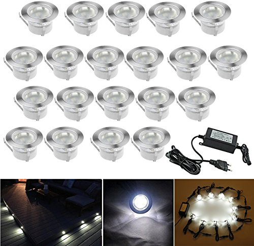 CHNXU 20er Set Terrassen Einbaustrahler LED Bodeneinbauleuchten Kaltes Weiß Aussen Ø45mm Treppen Einbauleuchte IP67 Wasserdicht Boden Lampe für Außenterrasse Garten Gehweg Küche Balkon
