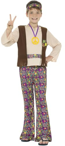 Smiffys Hippie Boy Costume, with Top, Attached Waistcoat, Trousers, Medallion & Headband, Boys Fancy Dress, Child Dress Up Costumes