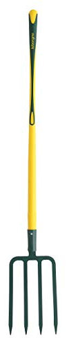 Leborgne, Fourche à Bêcher, 4 dents Épaisses, Manche Tri-Matière, Tête Acier Forgé et Trempé, Idéal pour les sols lourds et peu caillouteux, Manche de 100 cm, Acier forgé et trempé/Fibres de verre