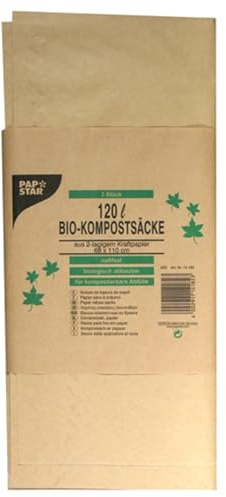 Papstar 14182 Kompostsäcke aus Papier, 120 L, 110 x 68 cm, 10-er Pack, braun (30 Kompostsäcke)
