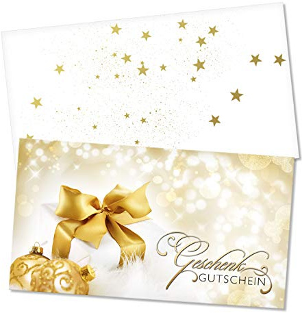 GESCHENKGUTSCHEINcom by POS-HAUER. Gutschein-Set. 25x Gutschein + Kuvert. Für Weihnachten, blanko zum selber Ausfüllen für Firmen.