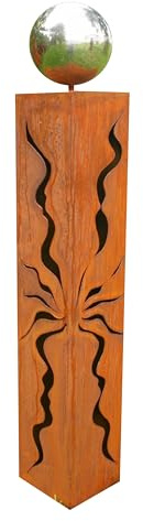 Gartendekoshop24 – Rostsäule, Gartensäule Rost 80 cm, Säule aus Rost, mit Edelstahlkugel, für draußen. Handgemachte Gartensäule, Rostsäule aus Edelrost, mit Muster und Kugel, Outdoor.